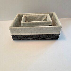 Set of 2 Woven Storage Baskets with Fabric Liners - Gray Brown Wicker